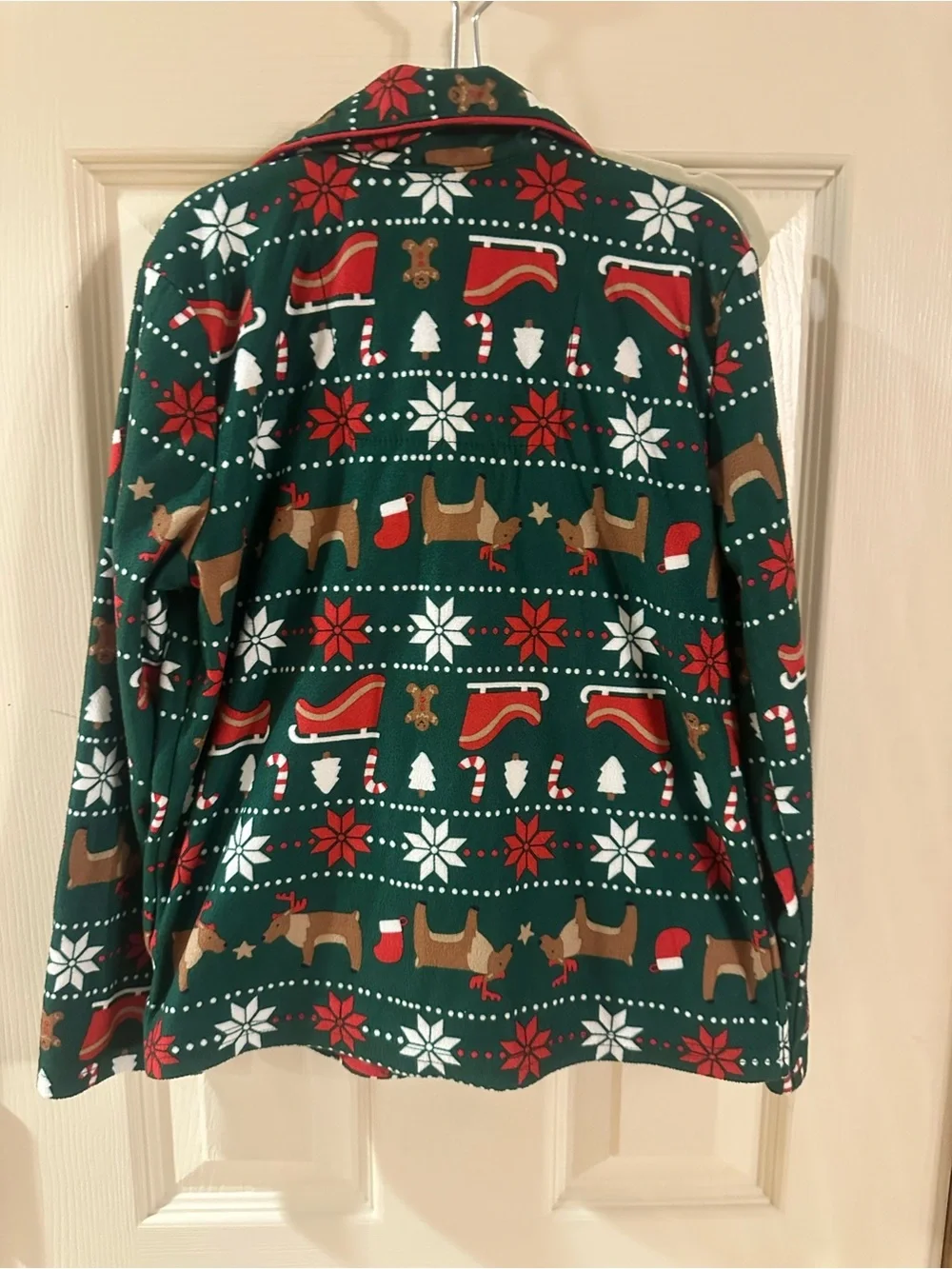 Carter's Green Holiday Reindeer Print Button-Up Pajama Set